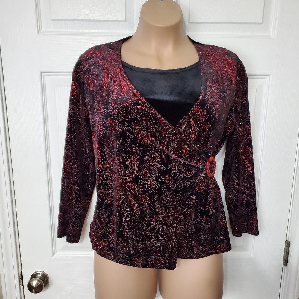 Notations Metallic Faux Wrap Top
